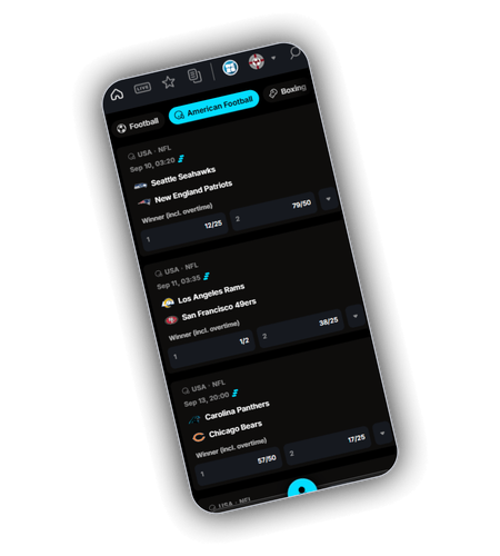 WinWinter sports betting menu with football, NFL and boxing tabs